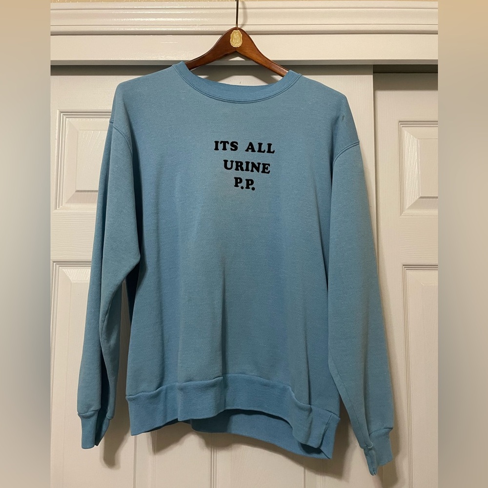 Vintage Baby Blue Sweatshirt with Iron on Letters